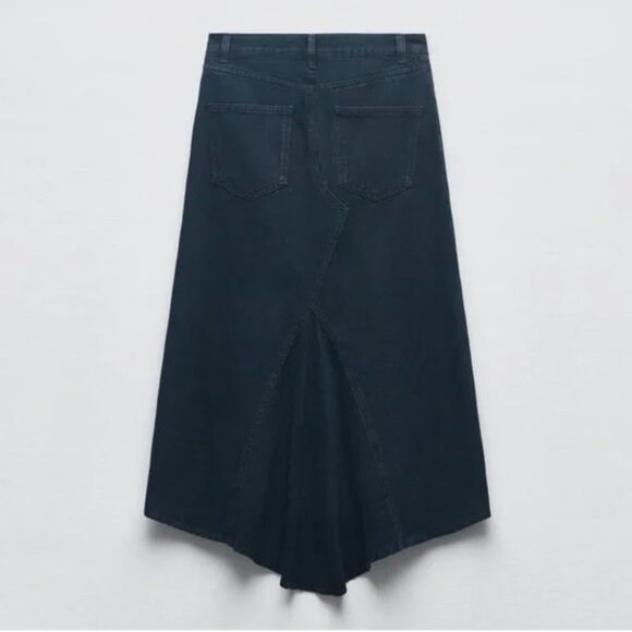 ZARA High Rise Five Pocket Denim Midi Fishtail Skirt Dark Navy Blue Large - Picture 2 of 13